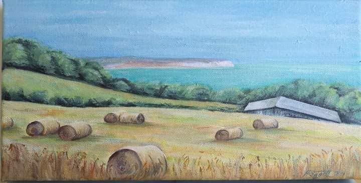Hay bales above the sea, canvas