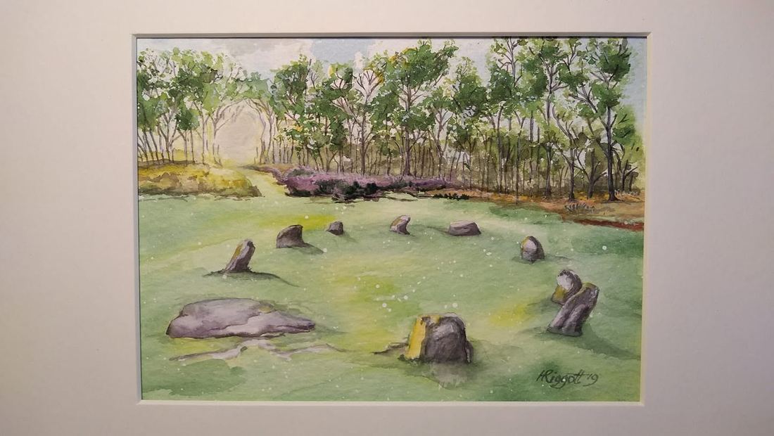 Nine Ladies stone circle, Stanton Moor, watercolour
