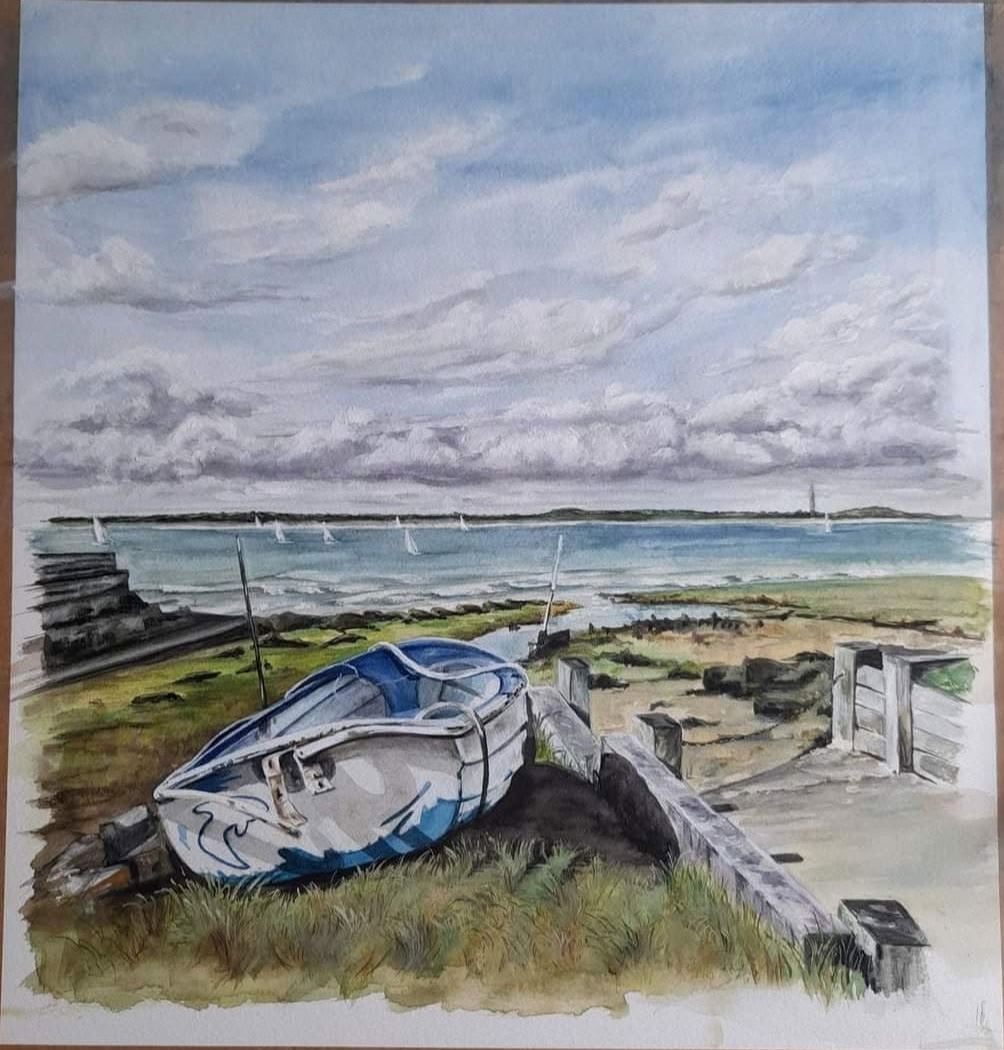 Rowing boat on the slipway, watercolour