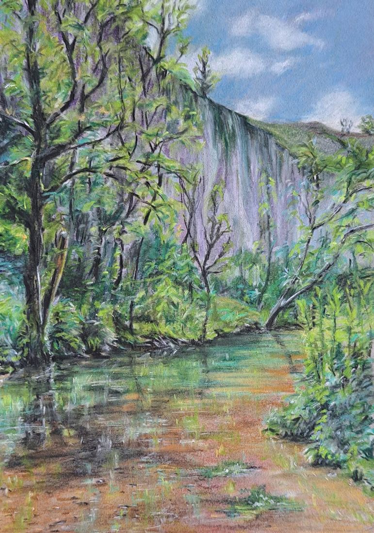 The River Wye at Litton, pastel