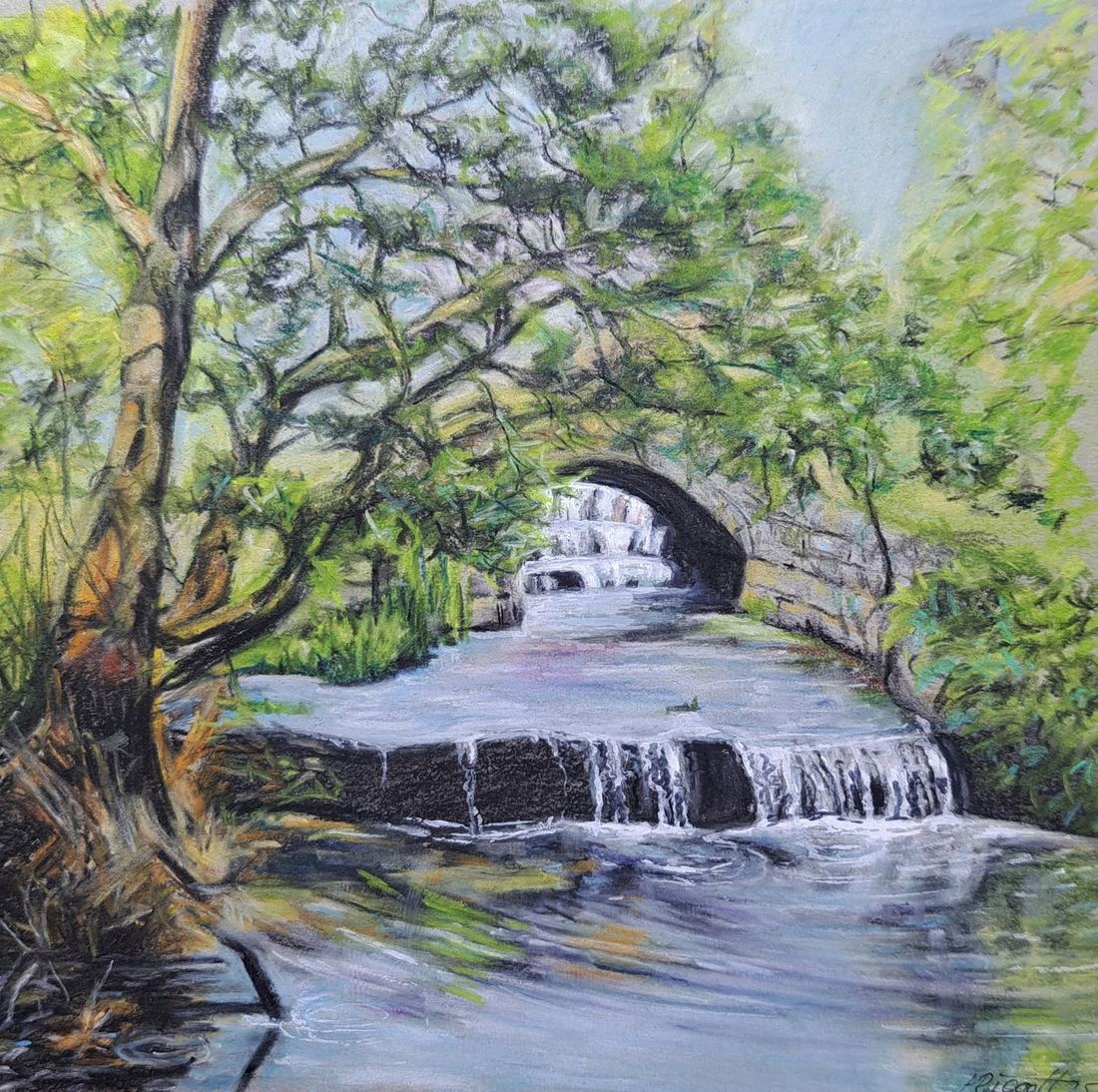 The weir on the Kedleston estate, pastel